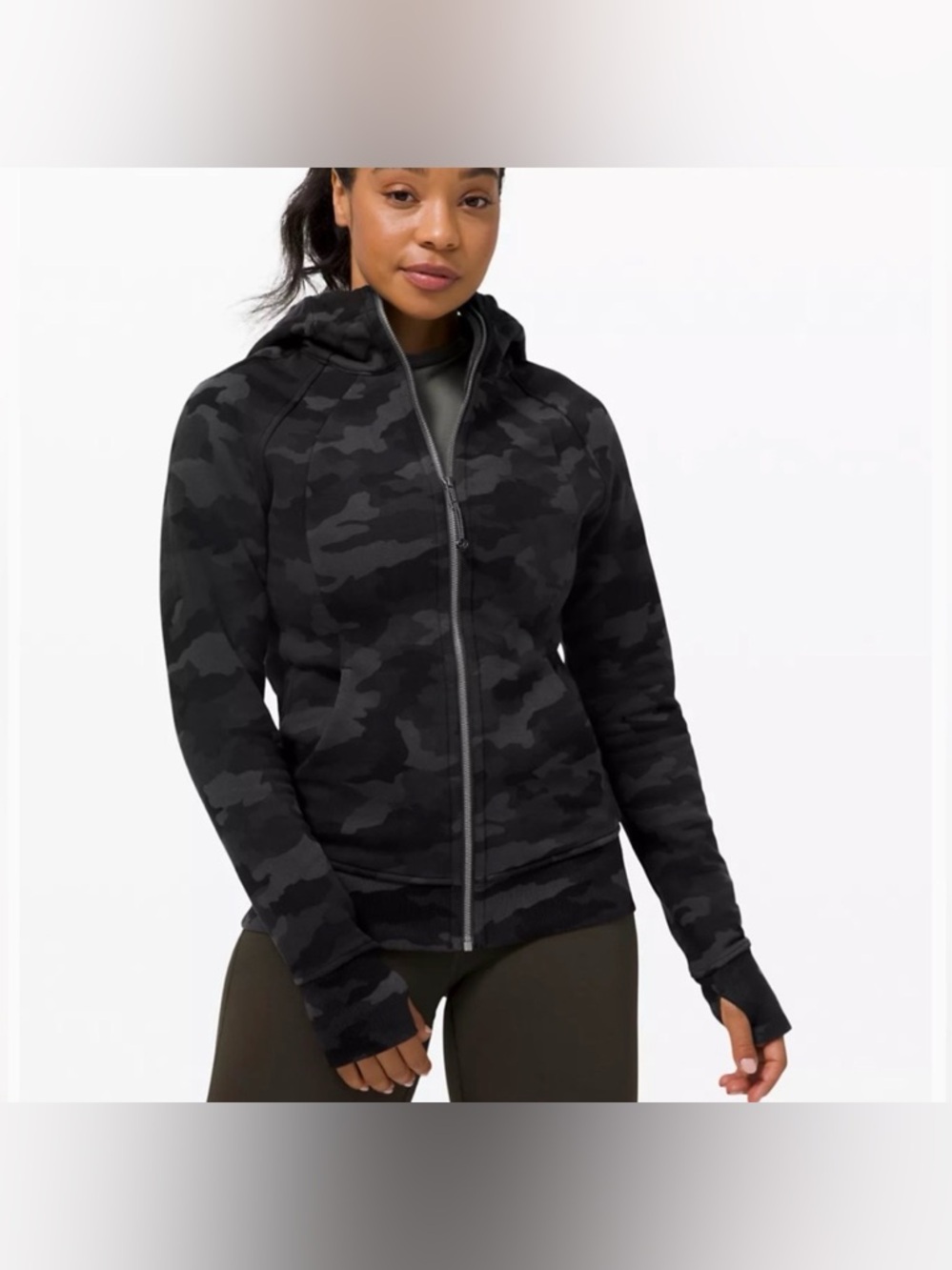 Lululemon Scuba Hoodie Camo Black Grey Womens Full Zip Active Running Jogging